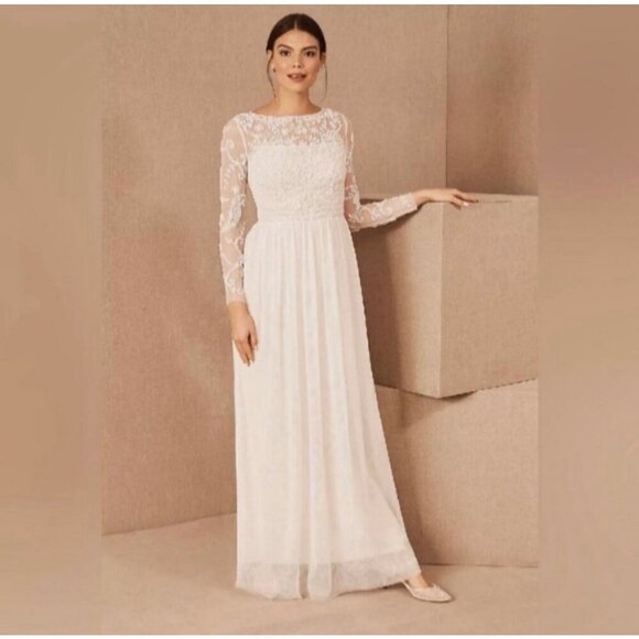 BHLDN Dresses & Skirts - BHLDN Anthropologie Sinclair Beaded Long Sleeve Wedding Dress Sz 8